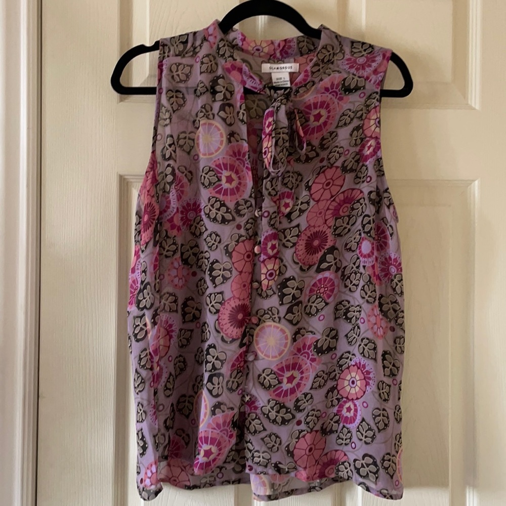 Modcloth retro 1960s floral sheer blouse with bow